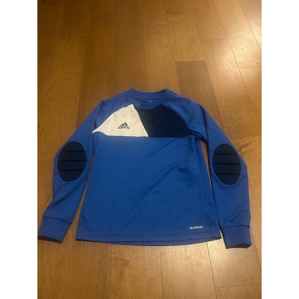 Adidas Kids Aeroready Goalkeeper Jersey Blue Padded Elbows Soccer Shirt Goalie